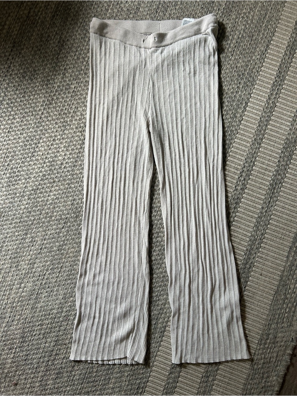 H&M Ribbed Wide-Leg Knit Pants - Light Cream